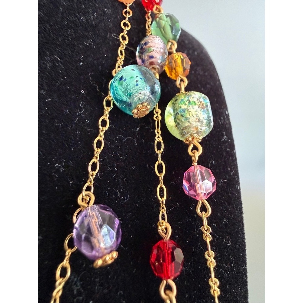 Multi Strand Glass Bead Dangle Necklace 18" Colorful